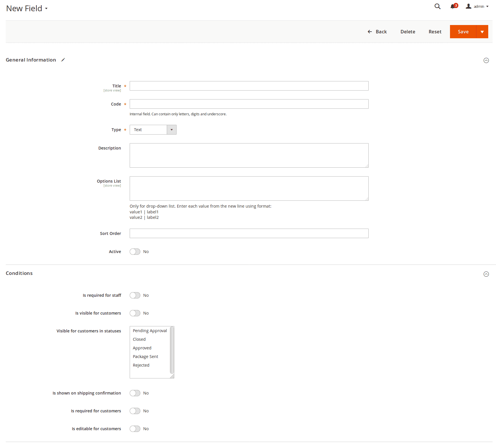 Custom Fields Edit Page