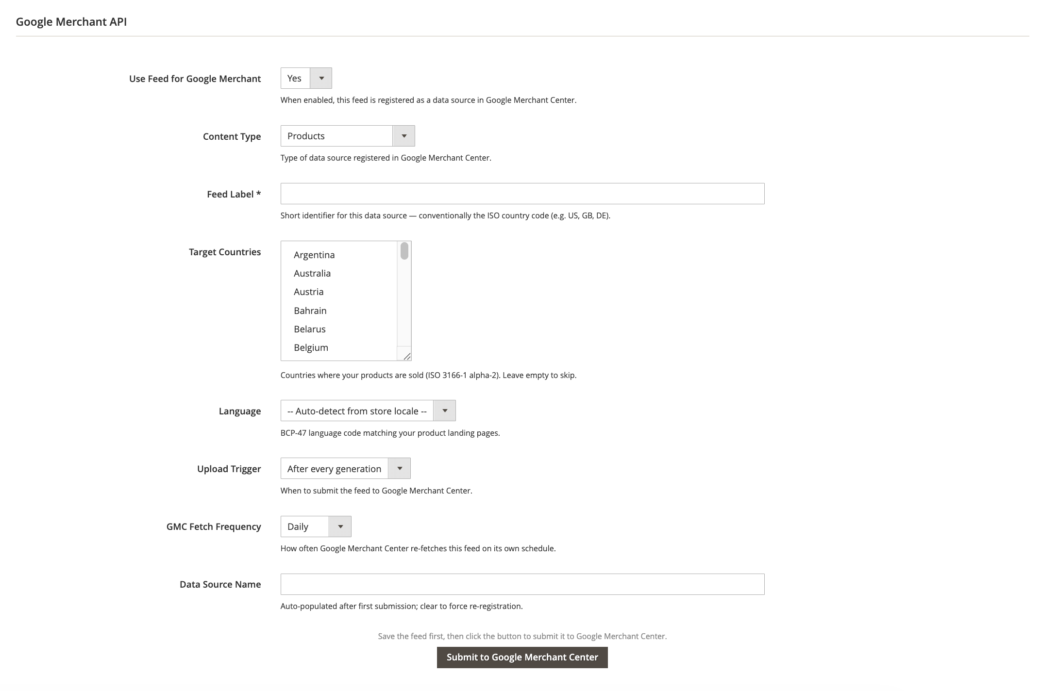 Google Merchant API tab