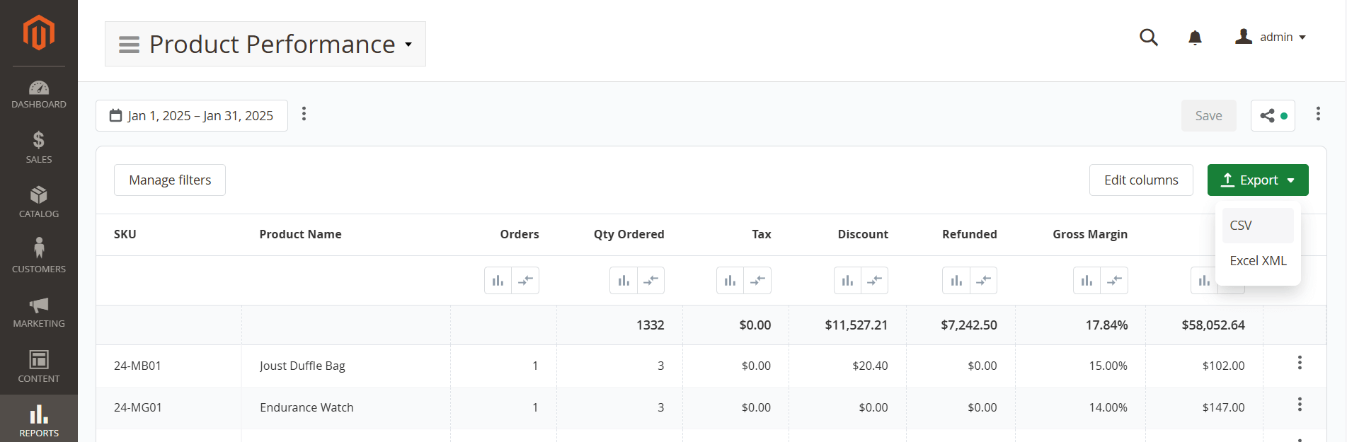 Export from the grid