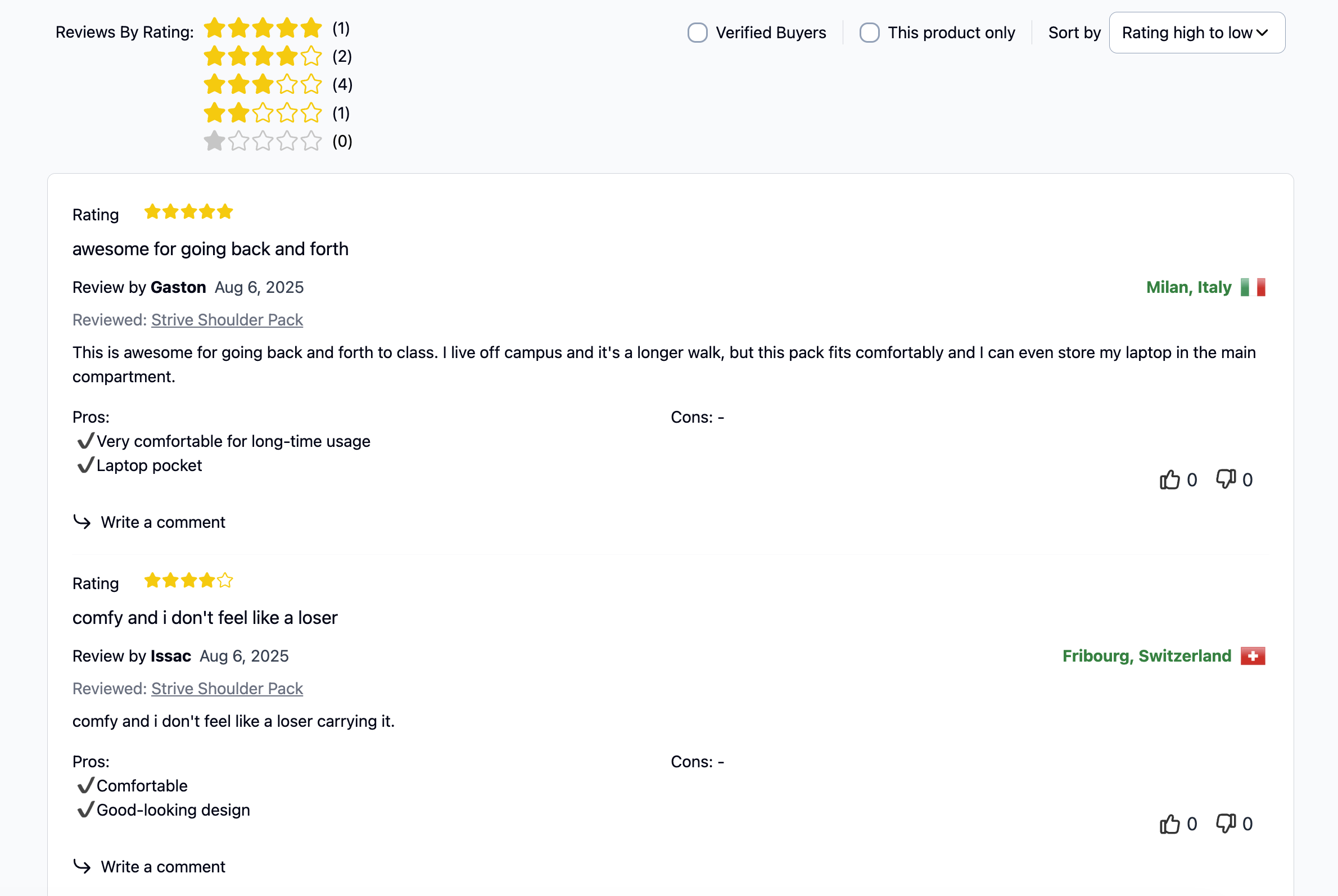 Grouped reviews on the storefront