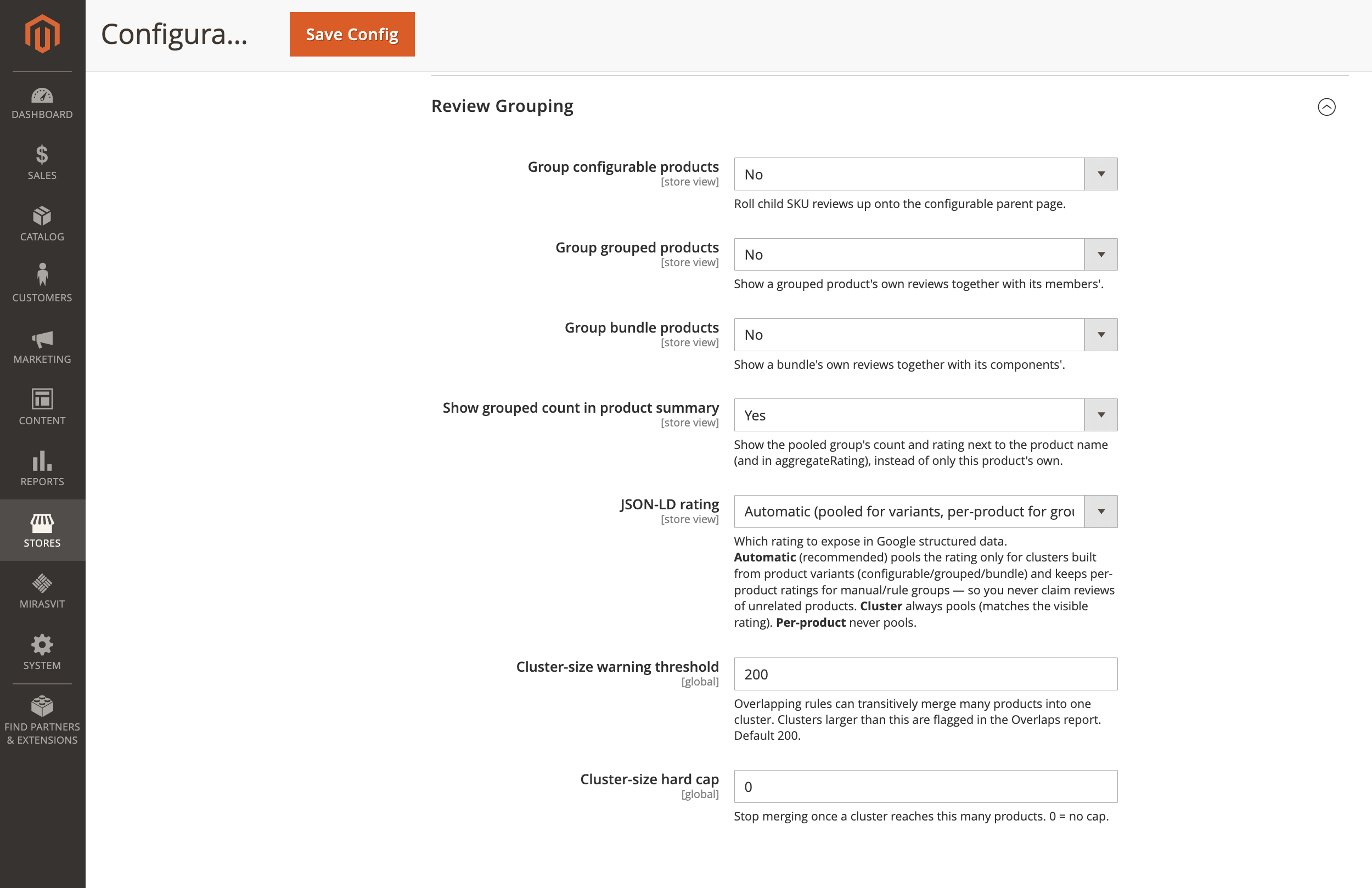Review Grouping settings