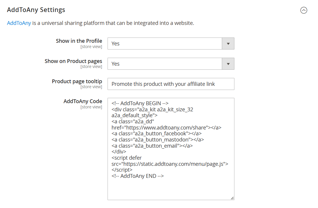 AddToAny Settings