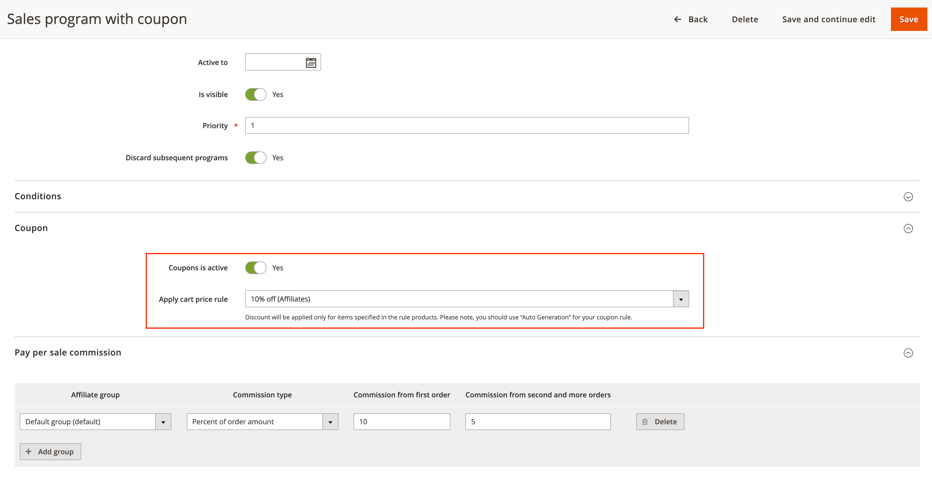 Program settings
