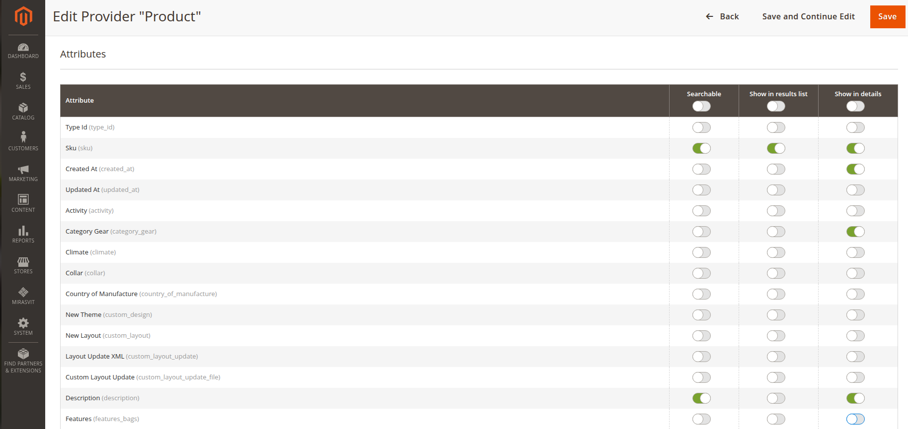 Provider edit form — Attributes section