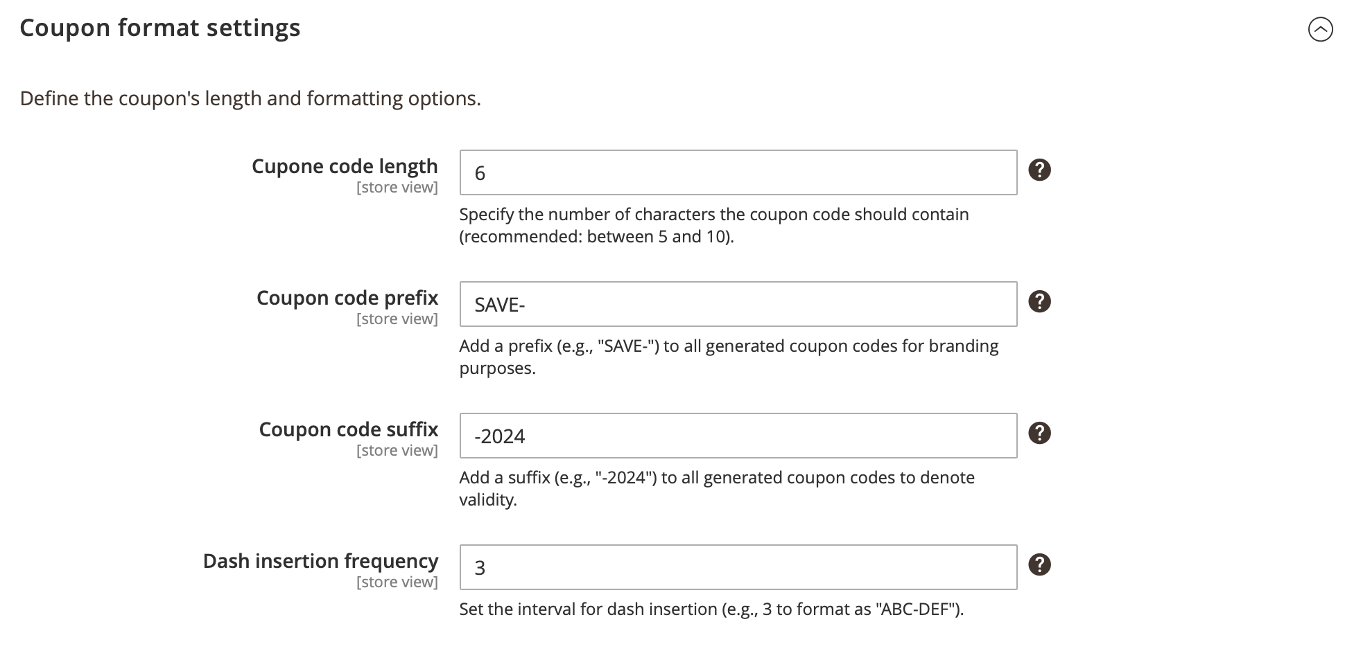 Coupon format settings