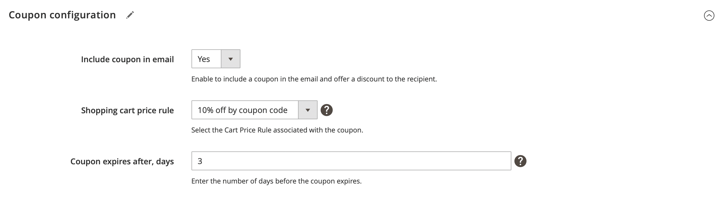 Email coupon settings