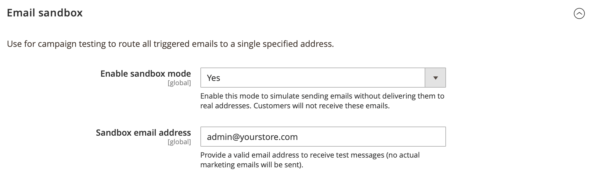 Email sandbox settings