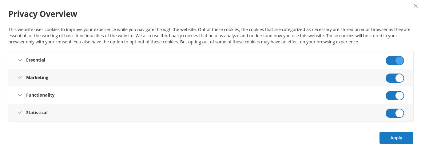 List of cookie groups in cookie banner