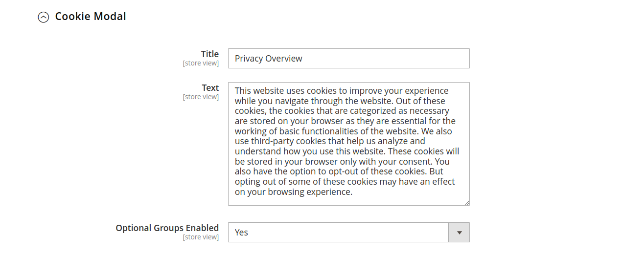 Cookie modal