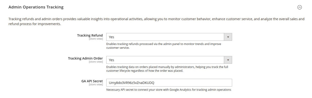 Admin operations tracking settings