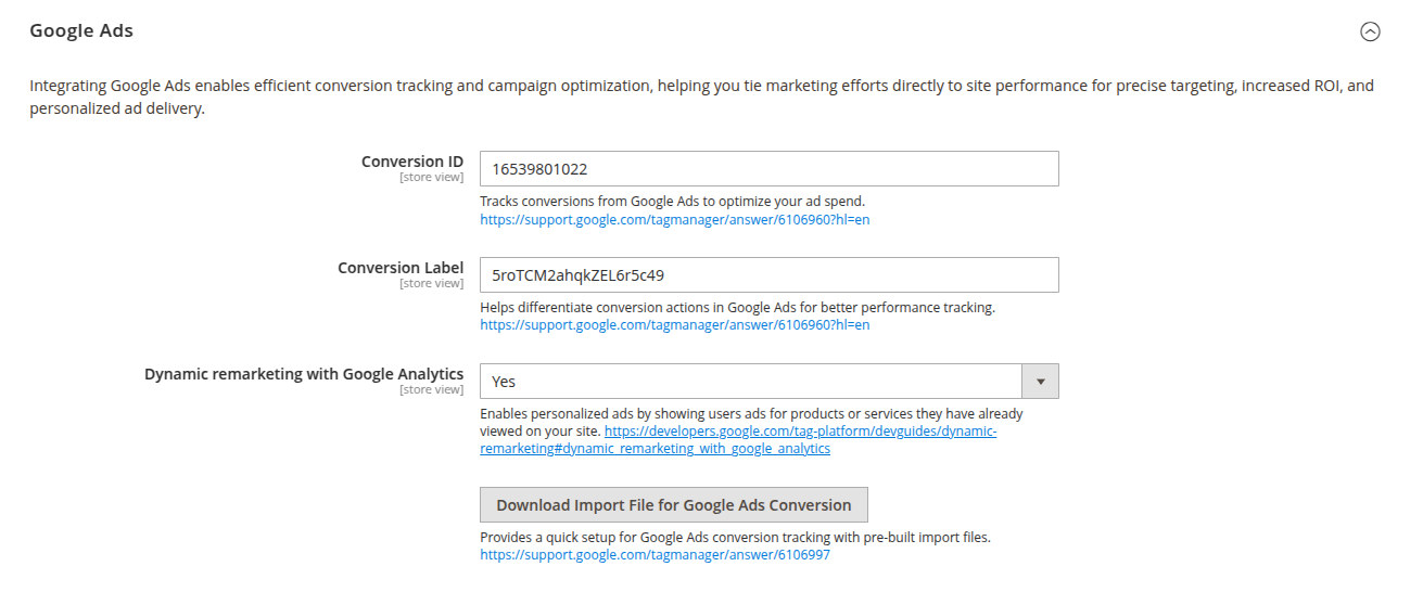 Google Ads settings