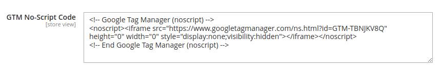 GTM No-Script Code field