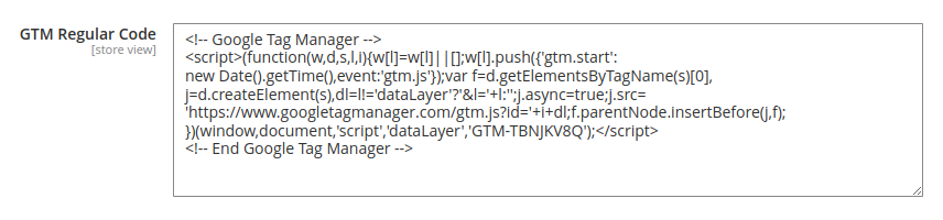 GTM Regular Code field