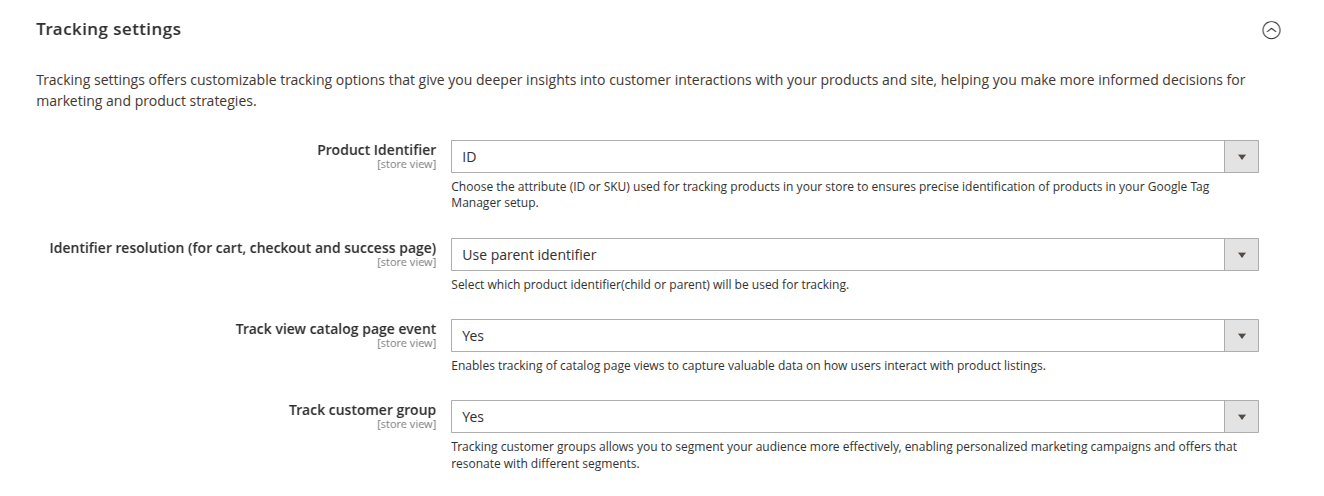 Tracking settings