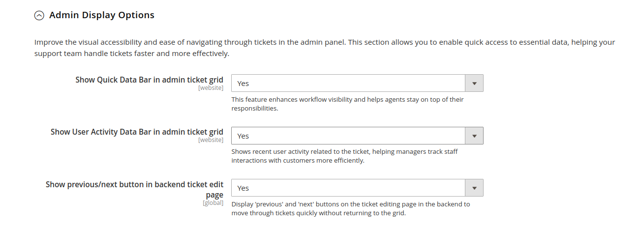 Admin display options