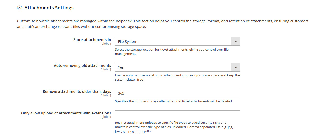 Attachments settings