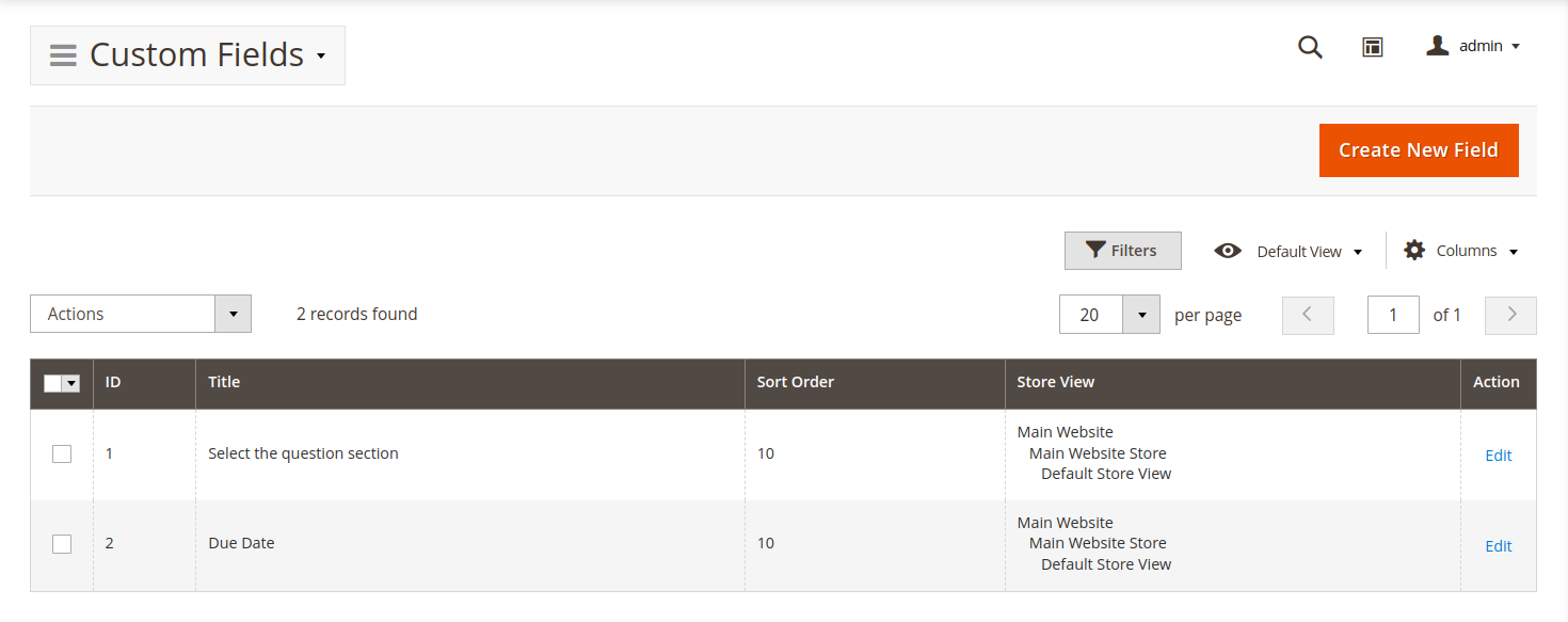 Custom fields grid