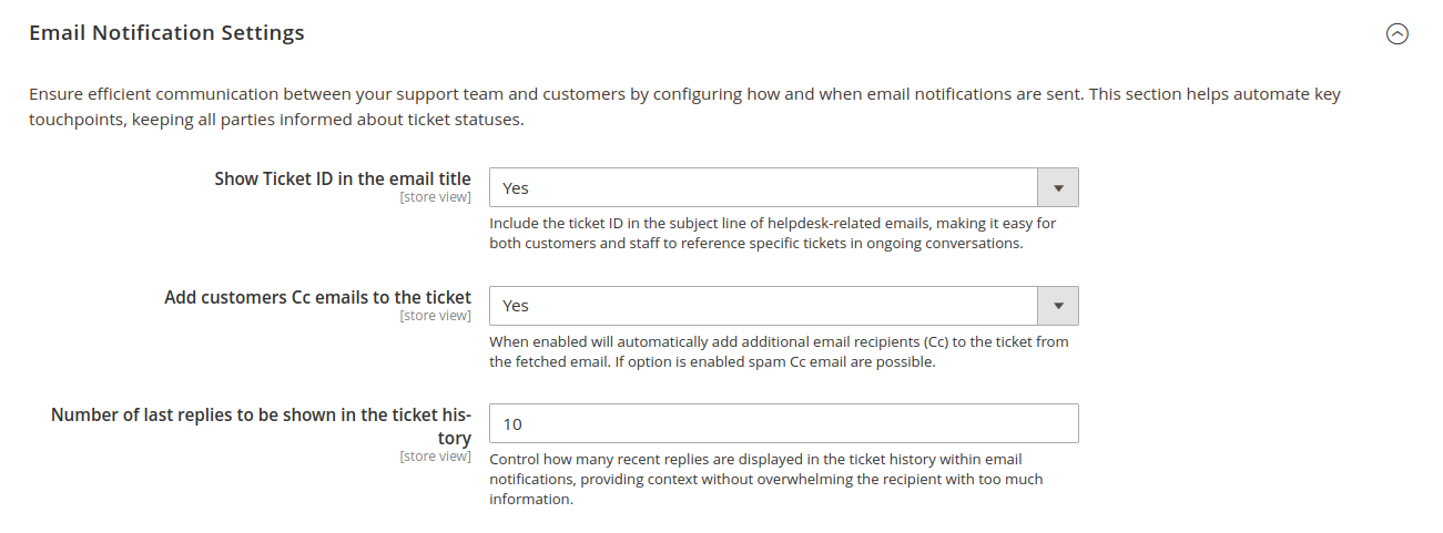 Email notification settings