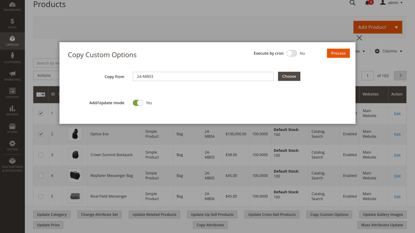 Copy custom options