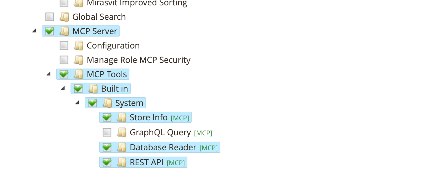 MCP Server permissions in the Role Resources tree