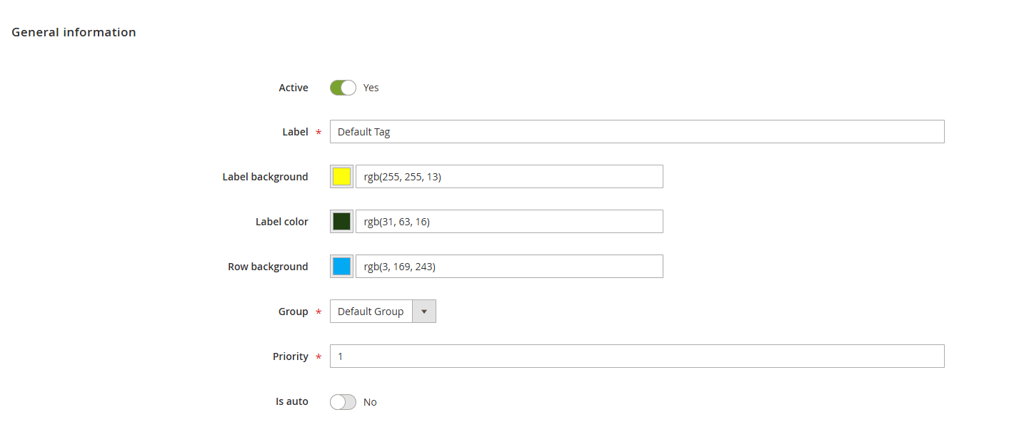 Order tag creation
