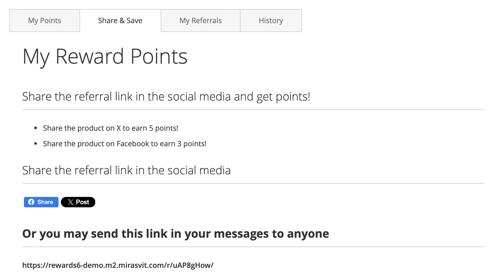 The rules for earning points via social media in customer account