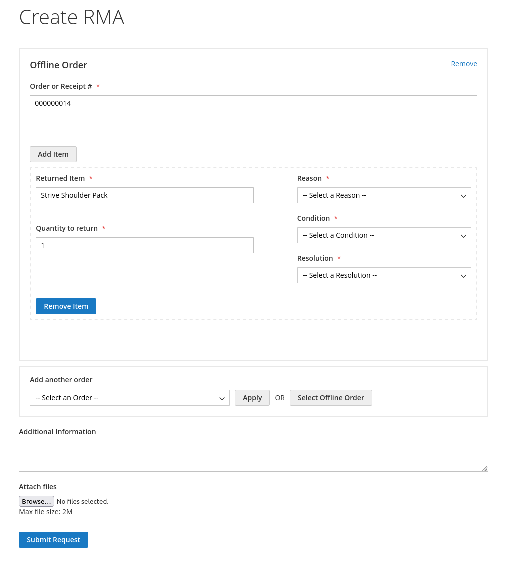 Offline RMA request form