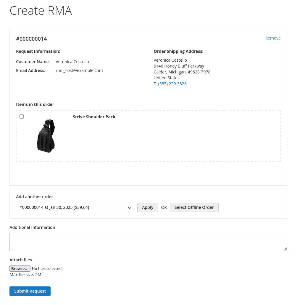 Regular RMA request form