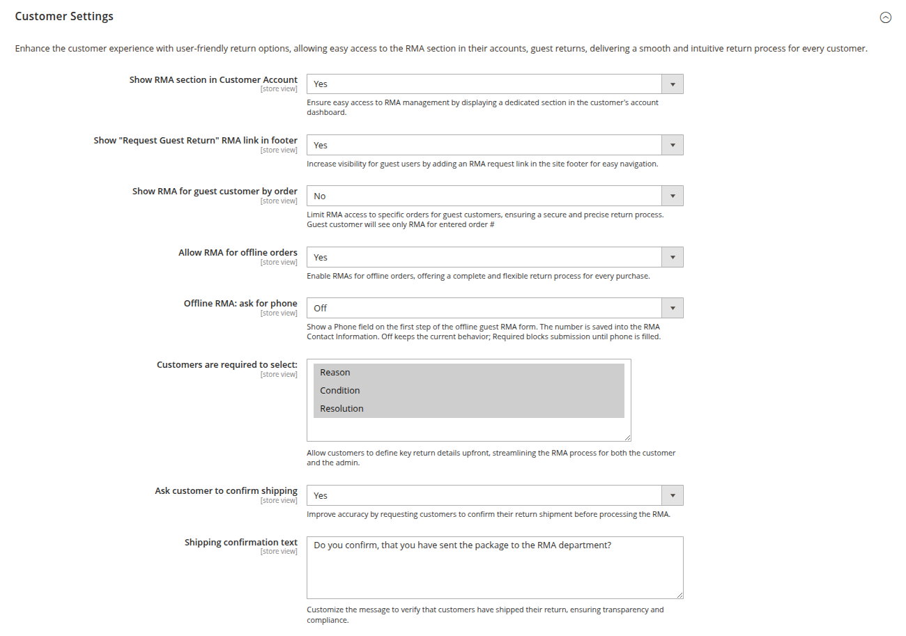 Customer settings