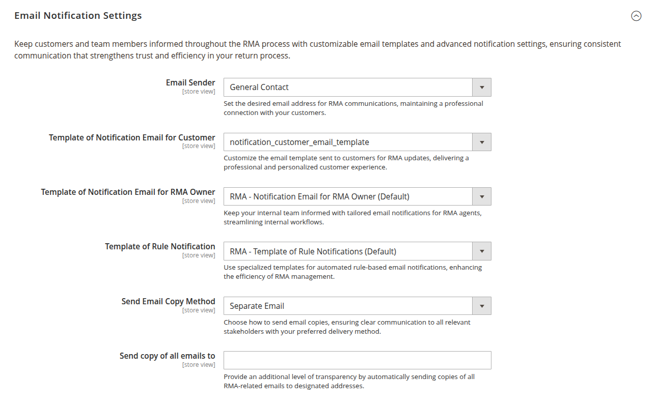 Email notification settings