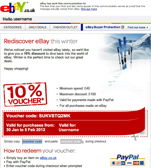 Image 3.2. Ebay also sends We Miss You Reminders! (econsultancy.com)