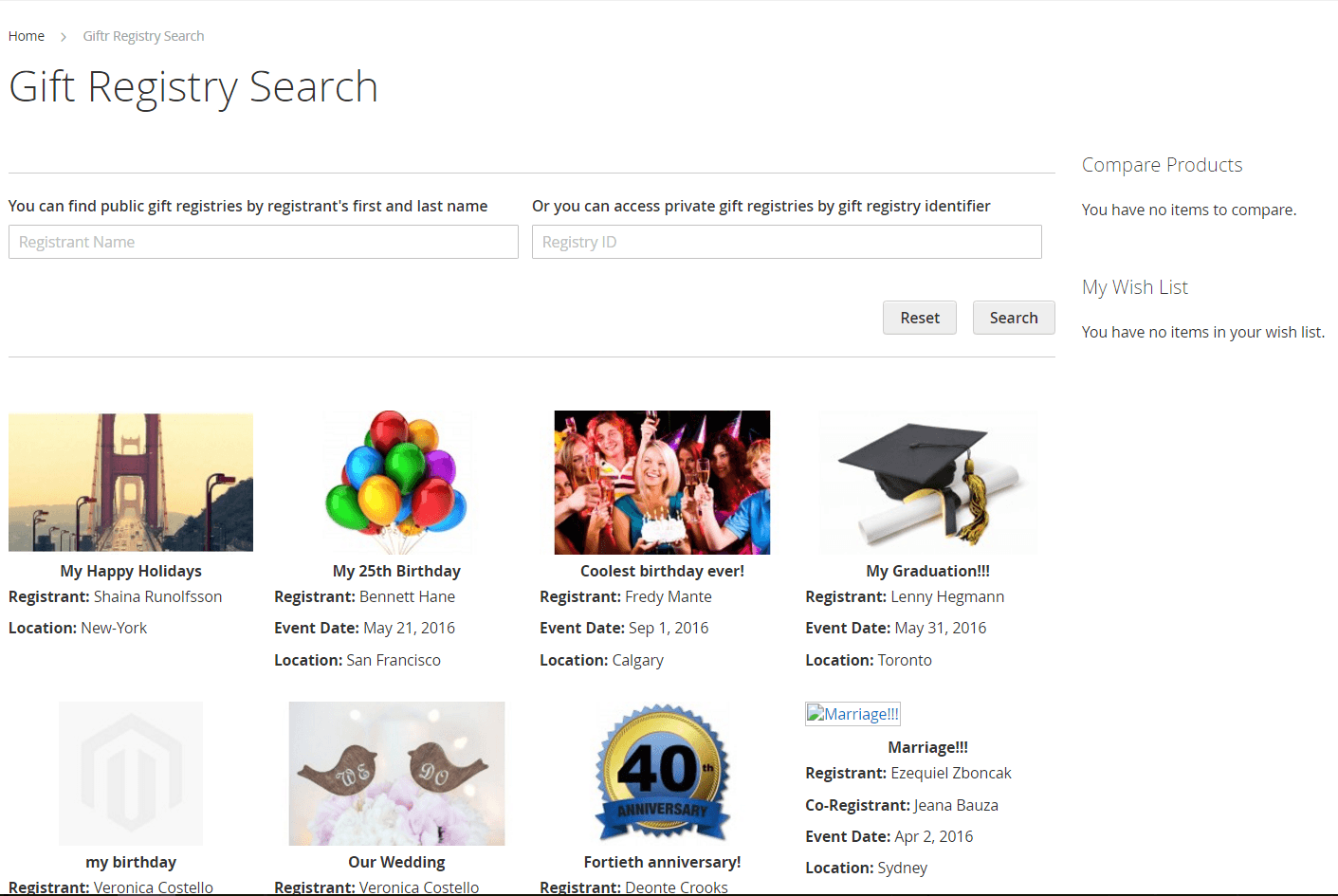 Convenient Gift Registry Search