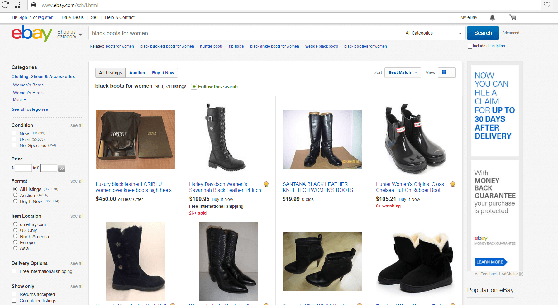 EBay search results grid
