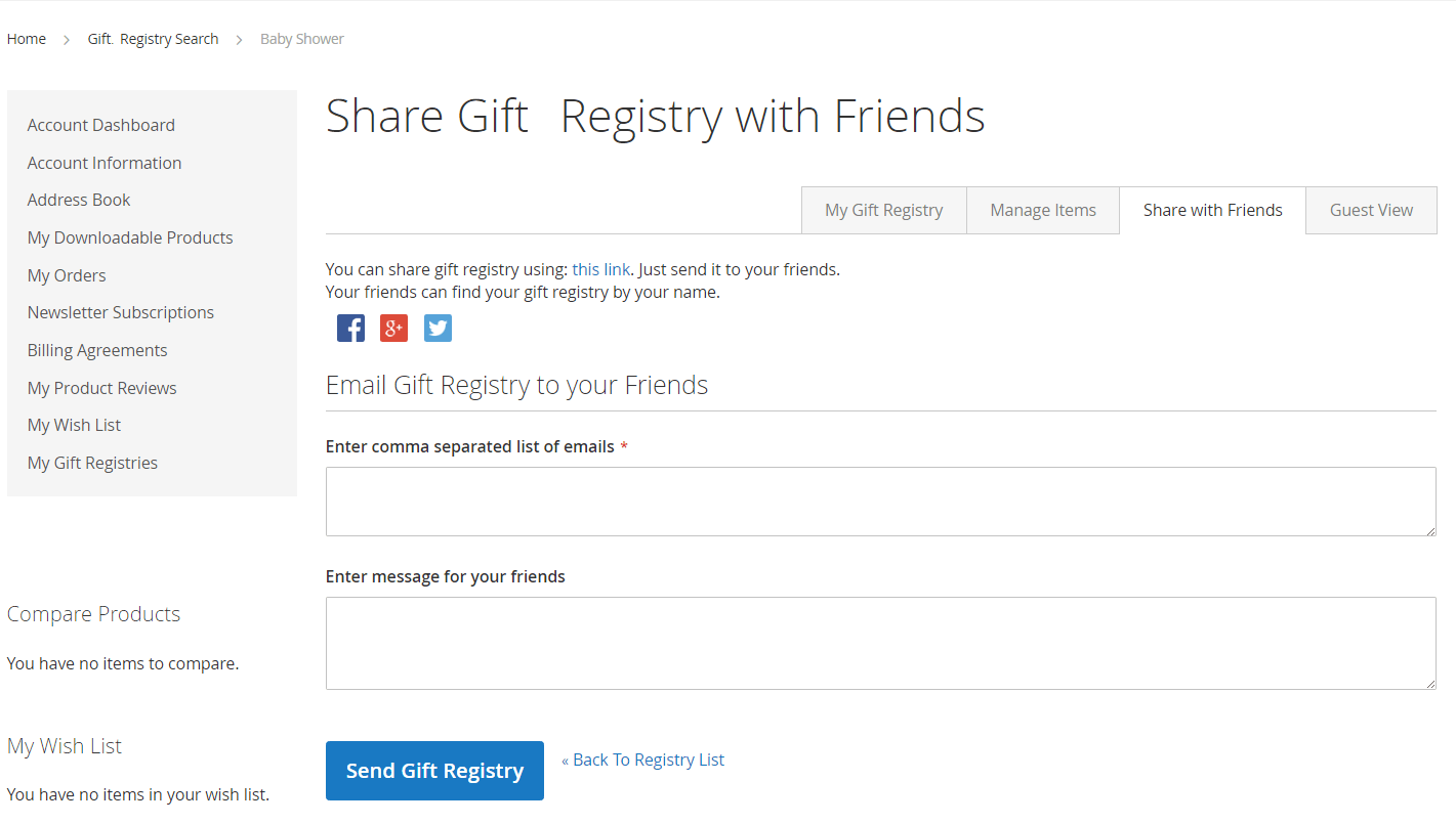 Sharing Gift Registry In Social Media