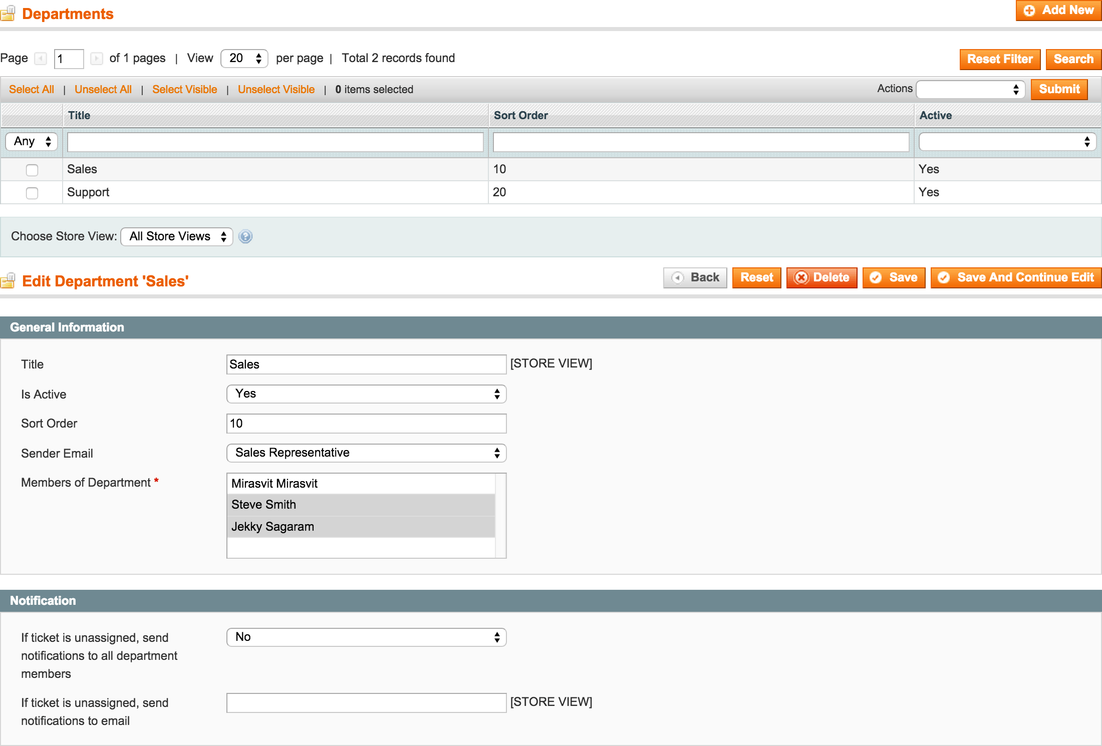 Backend - Departments