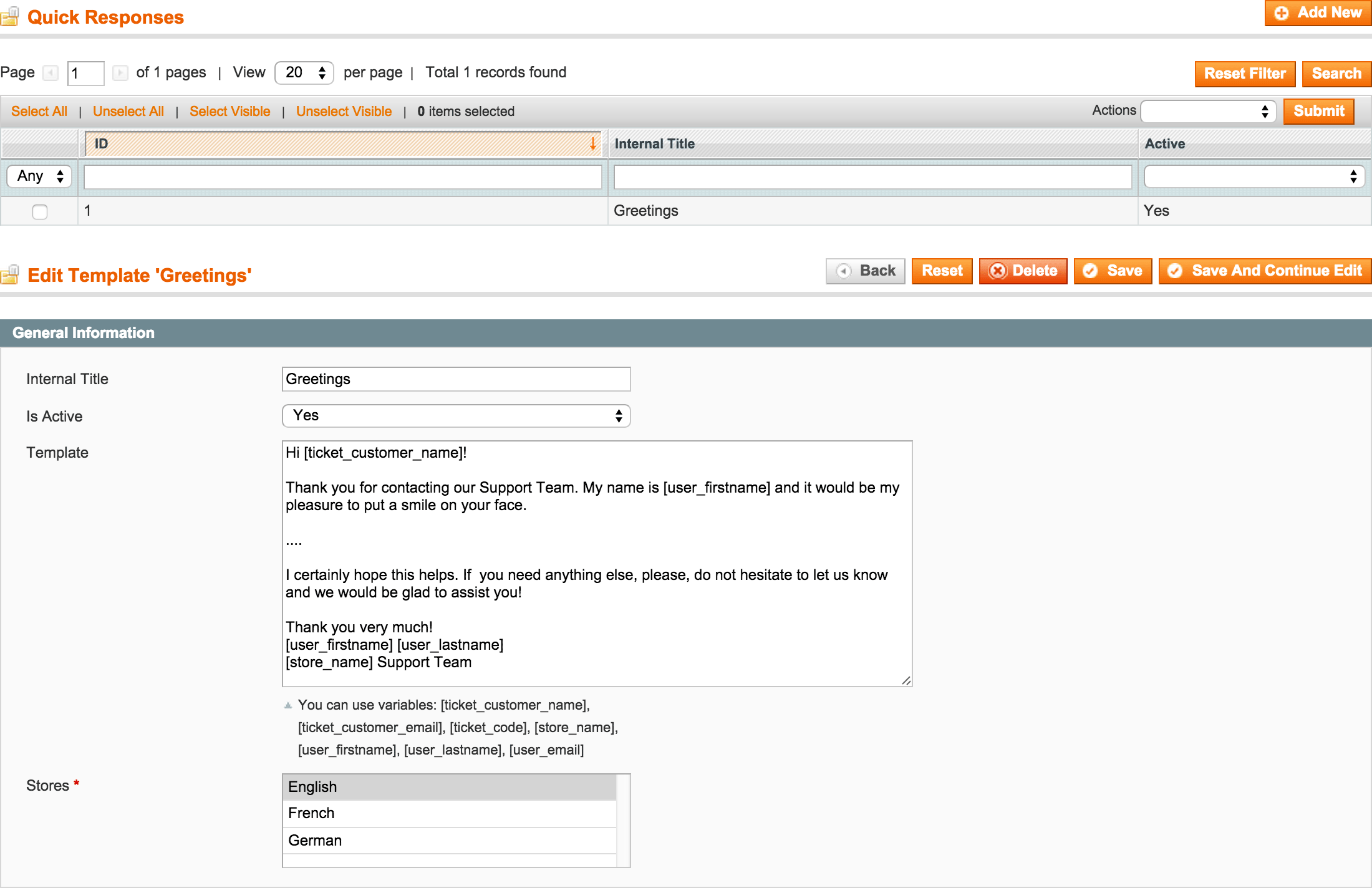 Backend - Quick Responses