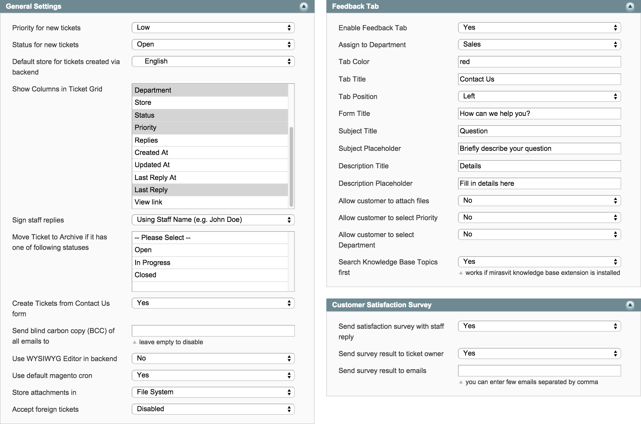 Backend - Settings