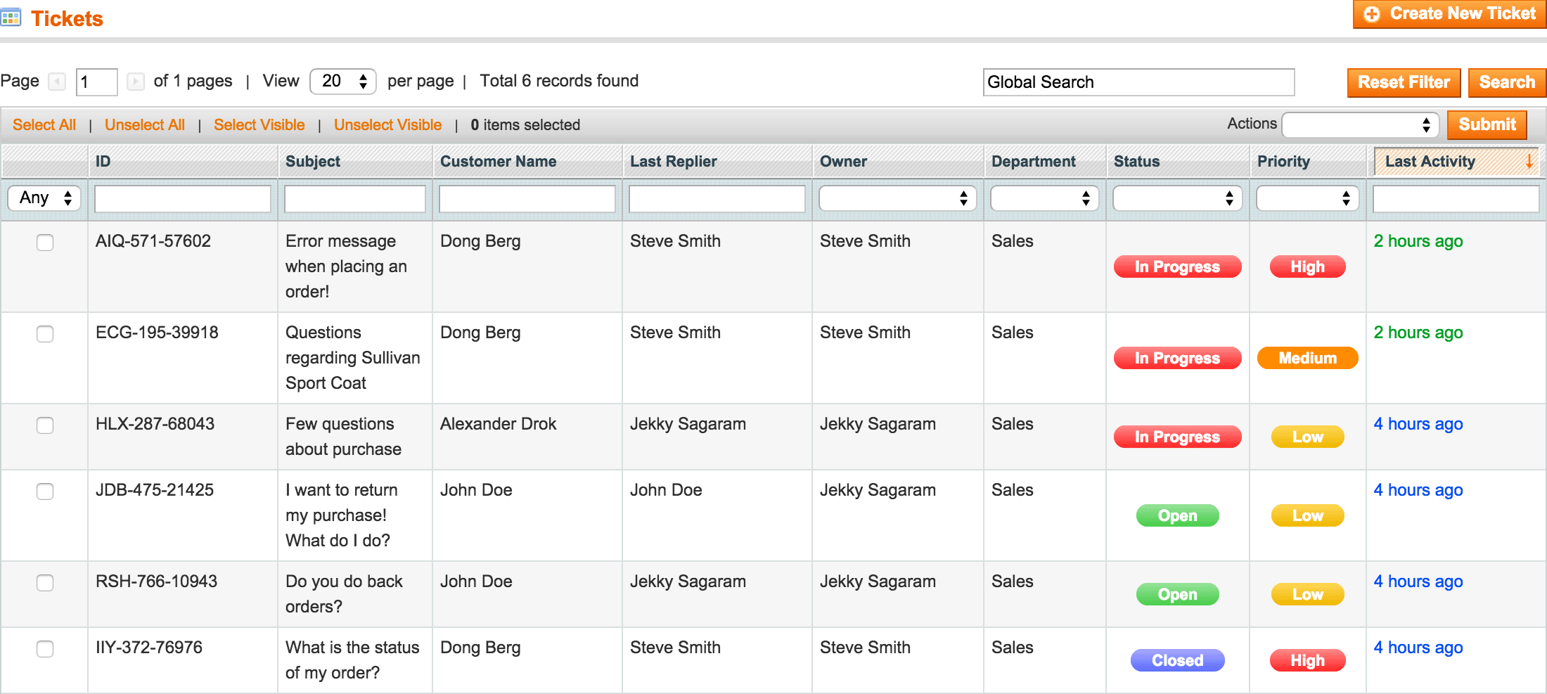 Backend - List of Tickets