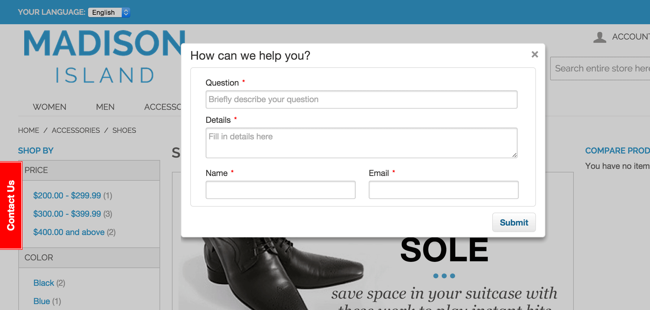 Feedback Tab Popup