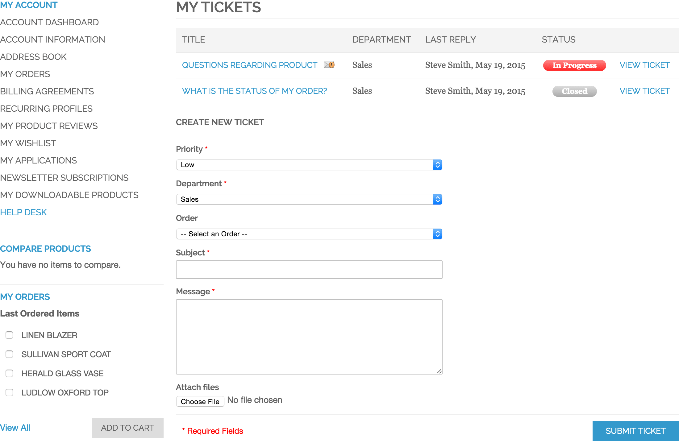 Customer Account - Help Desk