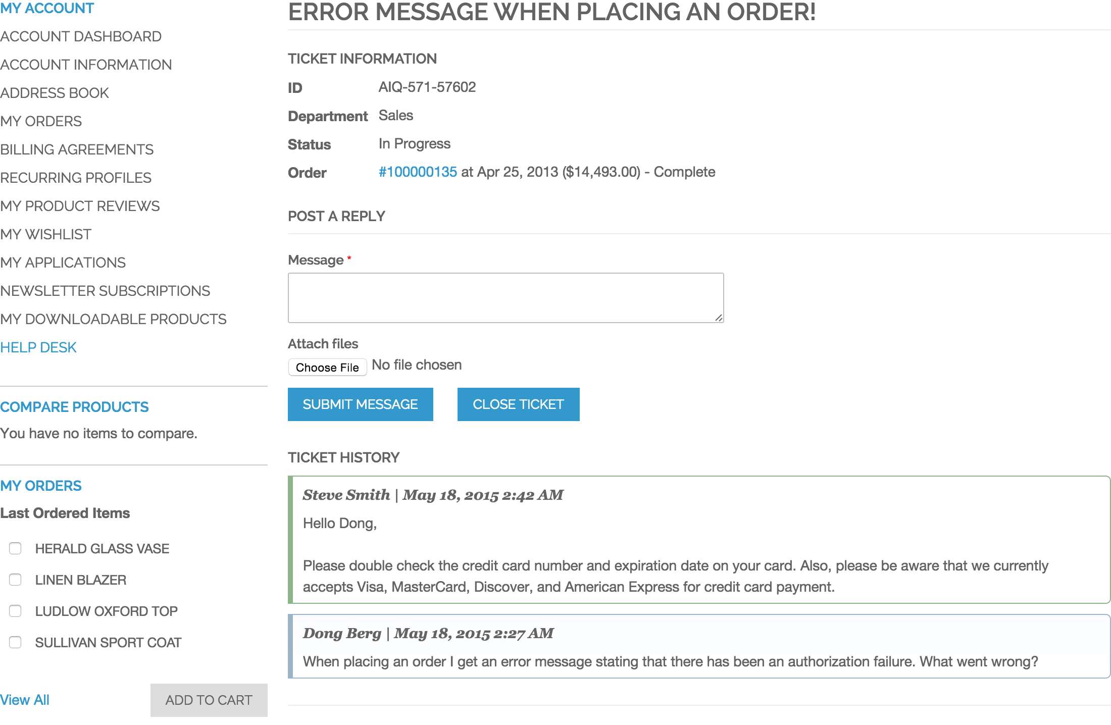 Customer Account - Ticket