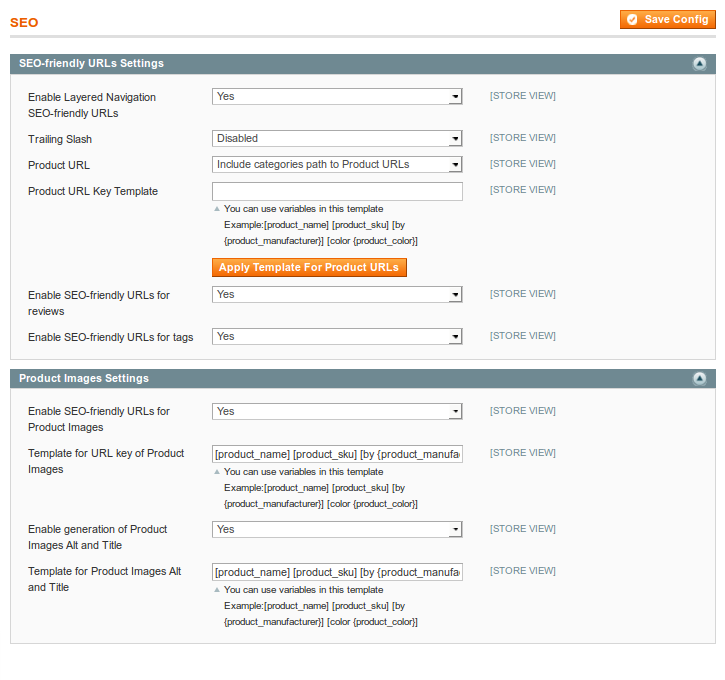System / Configuration / SEO / General Settings 