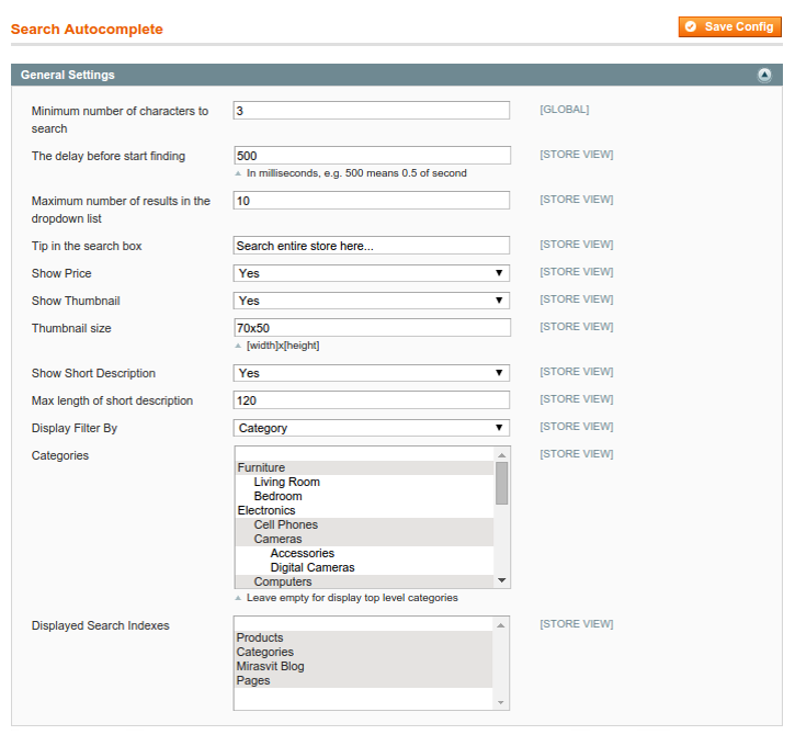 System / Configuration / Search Autocomplete