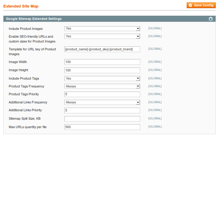System / Configuration /  Extended Site Map Setings