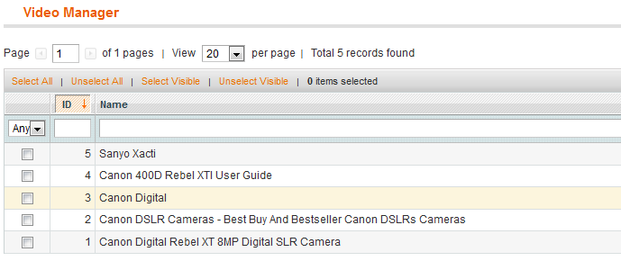 Select products for video