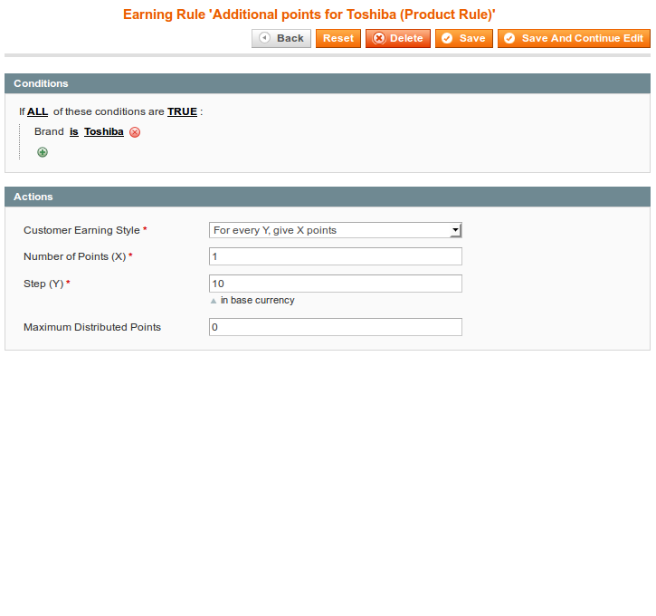 Earning Rule 'Additional points for Toshiba' (Product Rule)