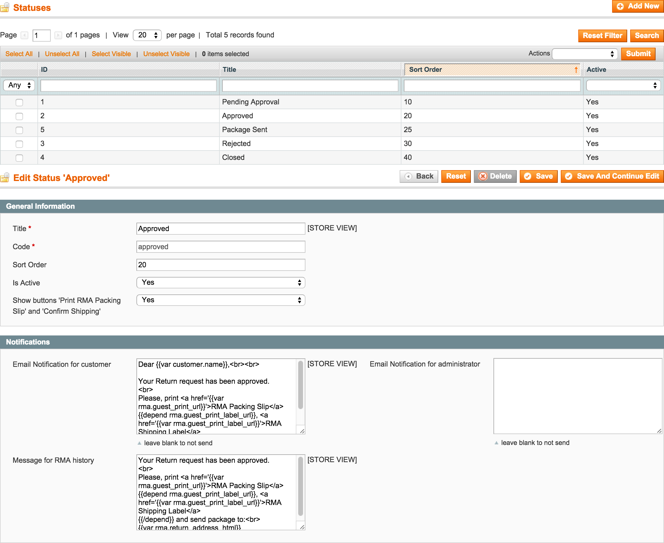 RMA Backend - Dictionary - Statues