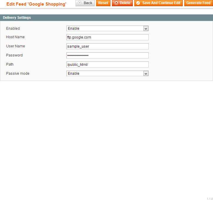 Feed: Delivery Settings
