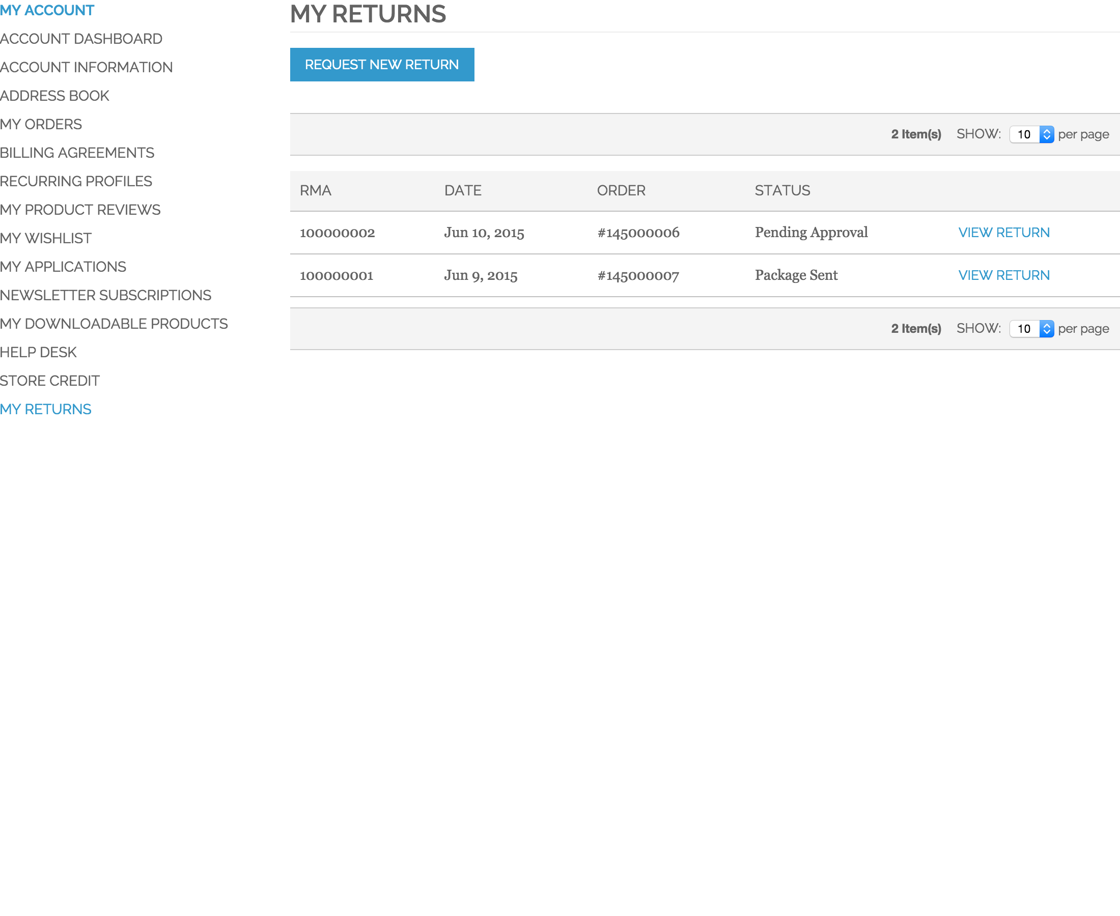 Customer RMA - List