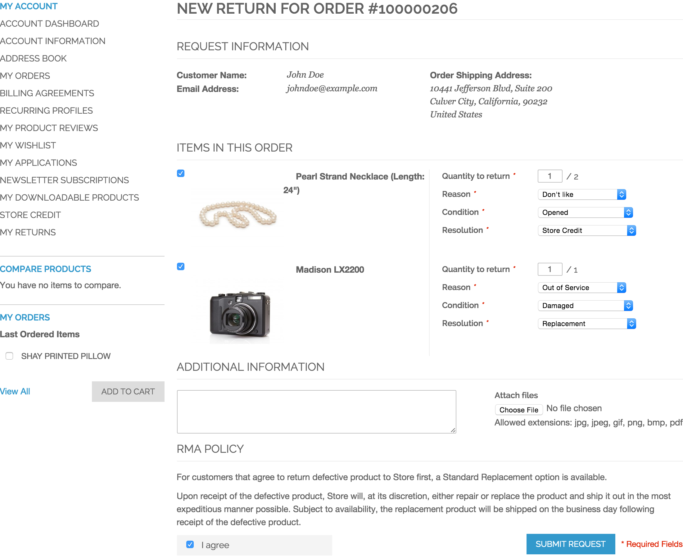 Customer RMA - New